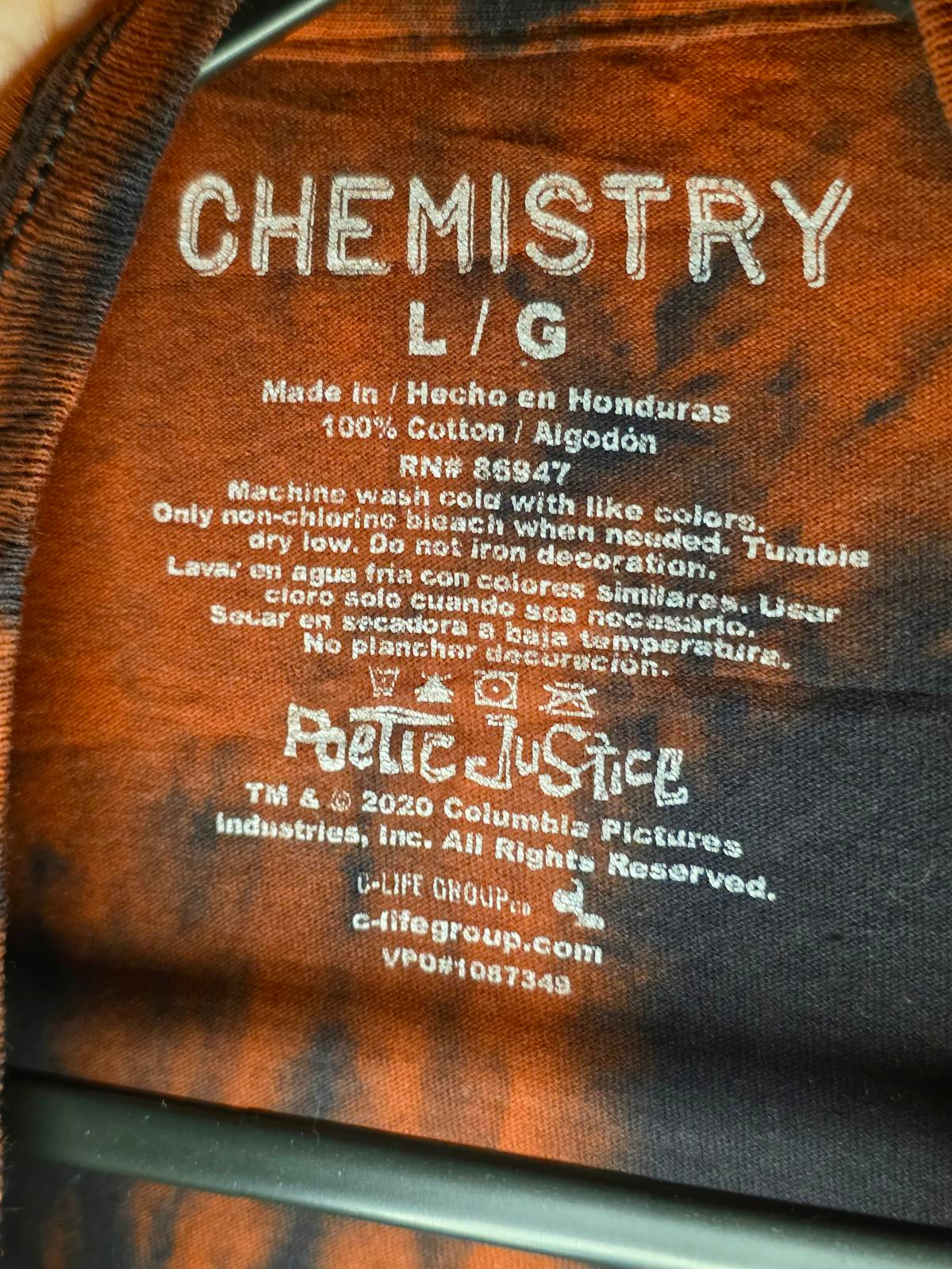 Chemistry Poetic Justice Graphic T-Shirt Tie Dye Black Red L
