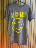 Nirvana T-Shirt Smiley Face Graphic Yellow Print Brown Small