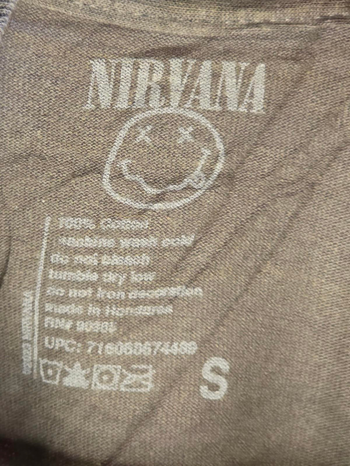 Nirvana T-Shirt Smiley Face Graphic Yellow Print Brown Small