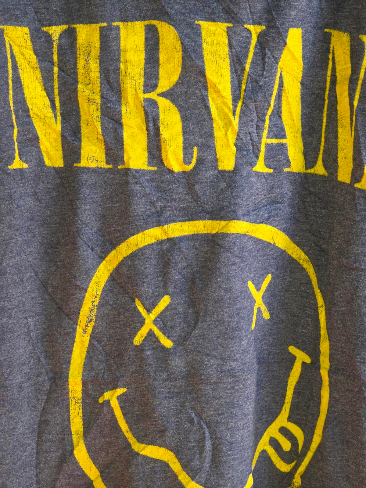 Nirvana Graphic T-shirt Yellow Print Blue Medium