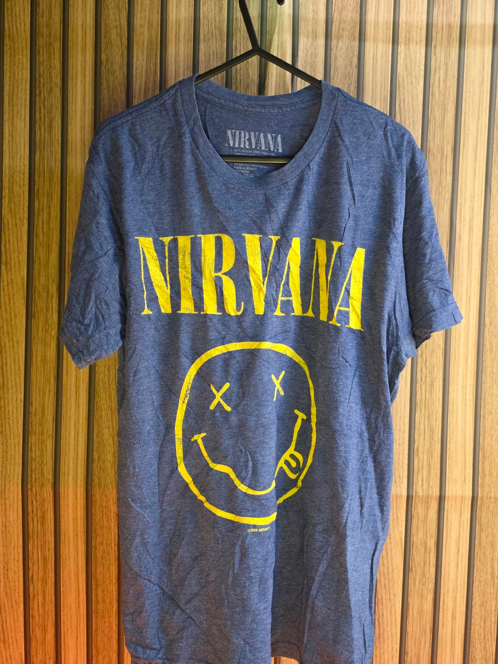 Nirvana Graphic T-shirt Yellow Print Blue Medium