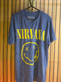 Nirvana Graphic T-shirt Yellow Print Blue Medium