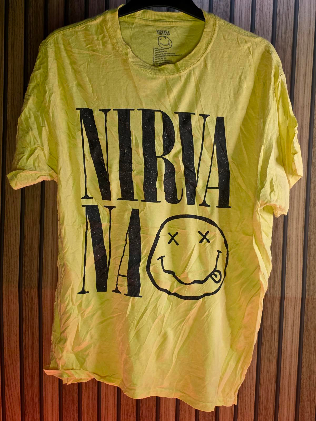 Nirvana Yellow Band T-Shirt Smiley Face Logo Large