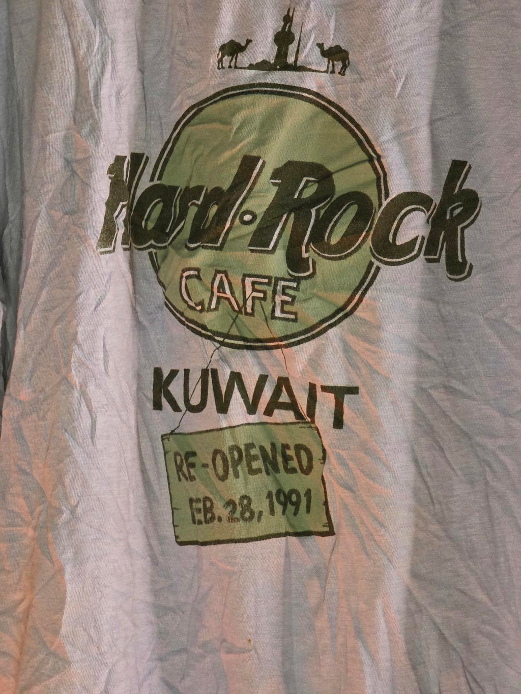 Hard Rock Cafe Kuwait Re-Opened 1991 Graphic T-Shirt Light Blue Medium