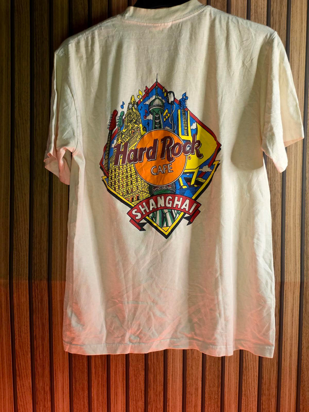Hard Rock Cafe Shanghai Graphic T-Shirt Beige Orange Medium