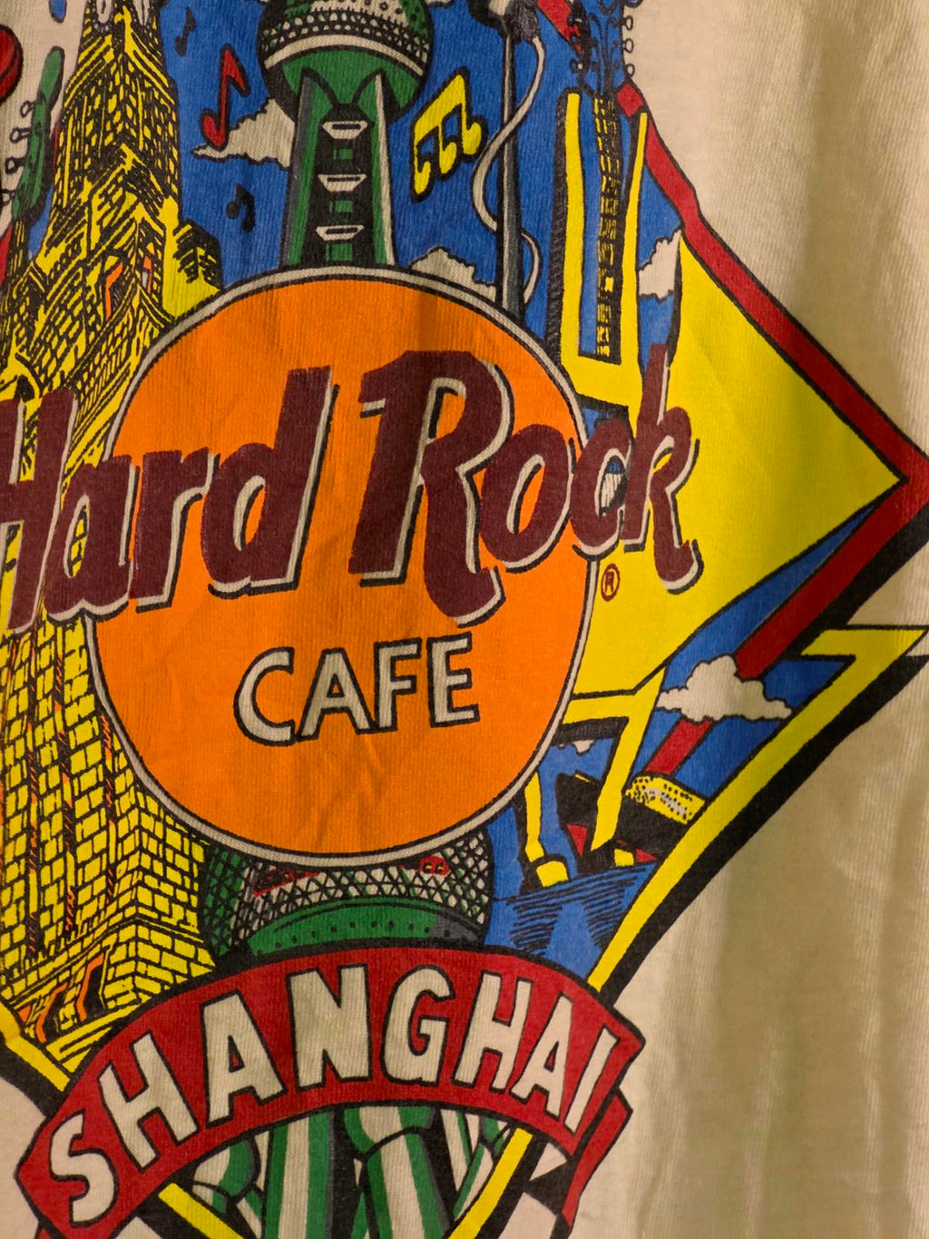 Hard Rock Cafe Shanghai Graphic T-Shirt Beige Orange Medium