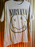 Nirvana Band T-shirt Smiley Face Graphic Beige Large