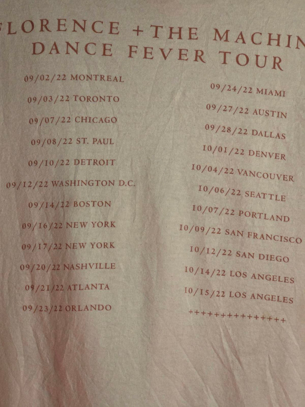 Florence + The Machine Dance Fever Tour Graphic T-Shirt Large