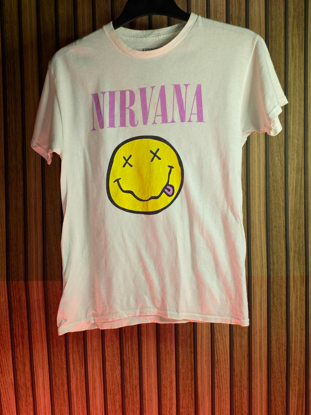 Nirvana Smiley Face Graphic T-Shirt White Size Youth Large