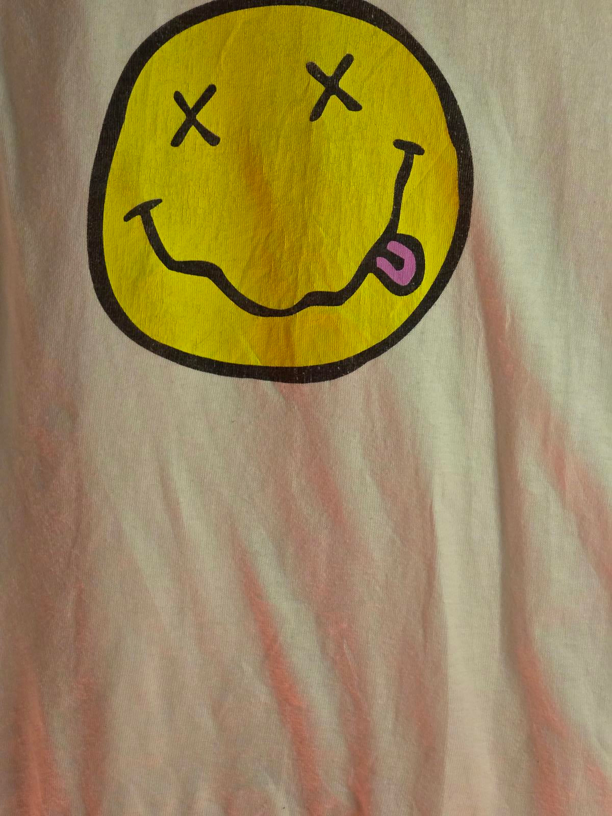 Nirvana Smiley Face Graphic T-Shirt White Size Youth Large