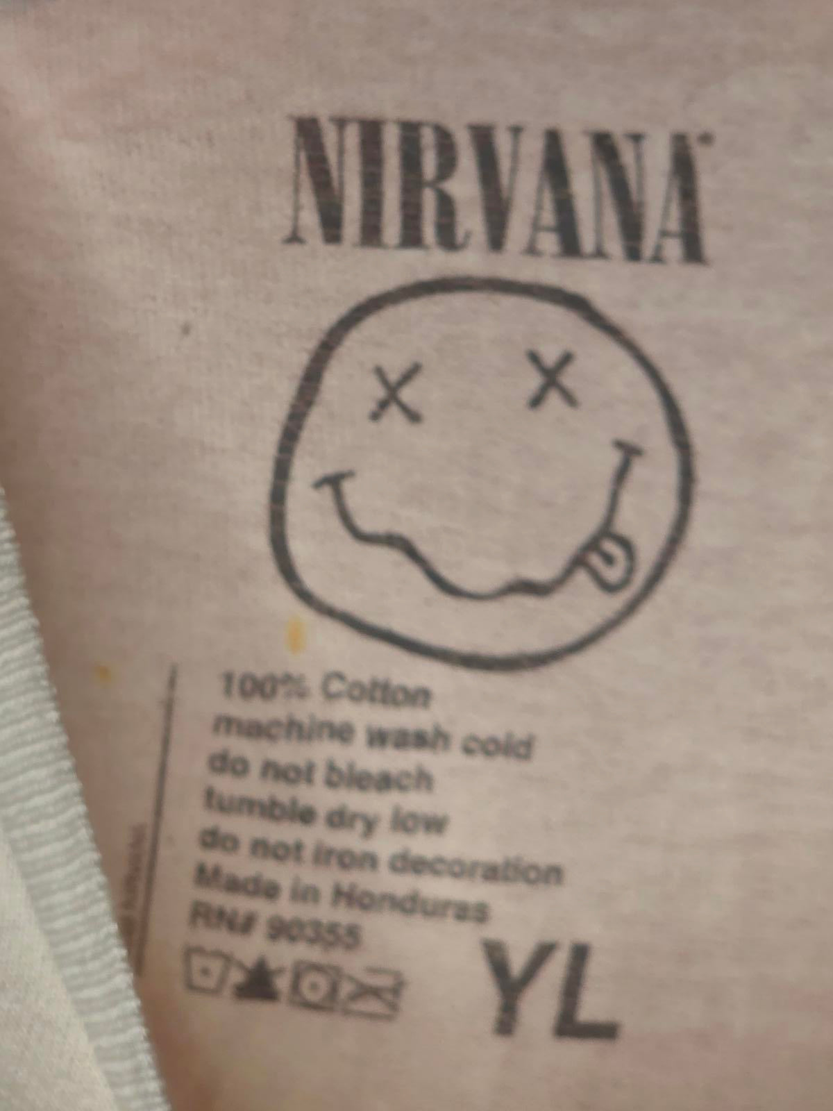Nirvana Smiley Face Graphic T-Shirt White Size Youth Large