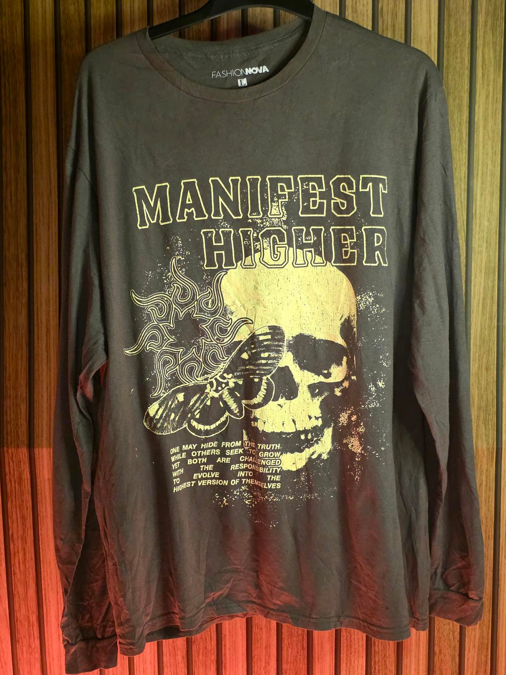 Fashion Nova Manifest Higher Skull Graphic Long Sleeve T-shirt Black Size L