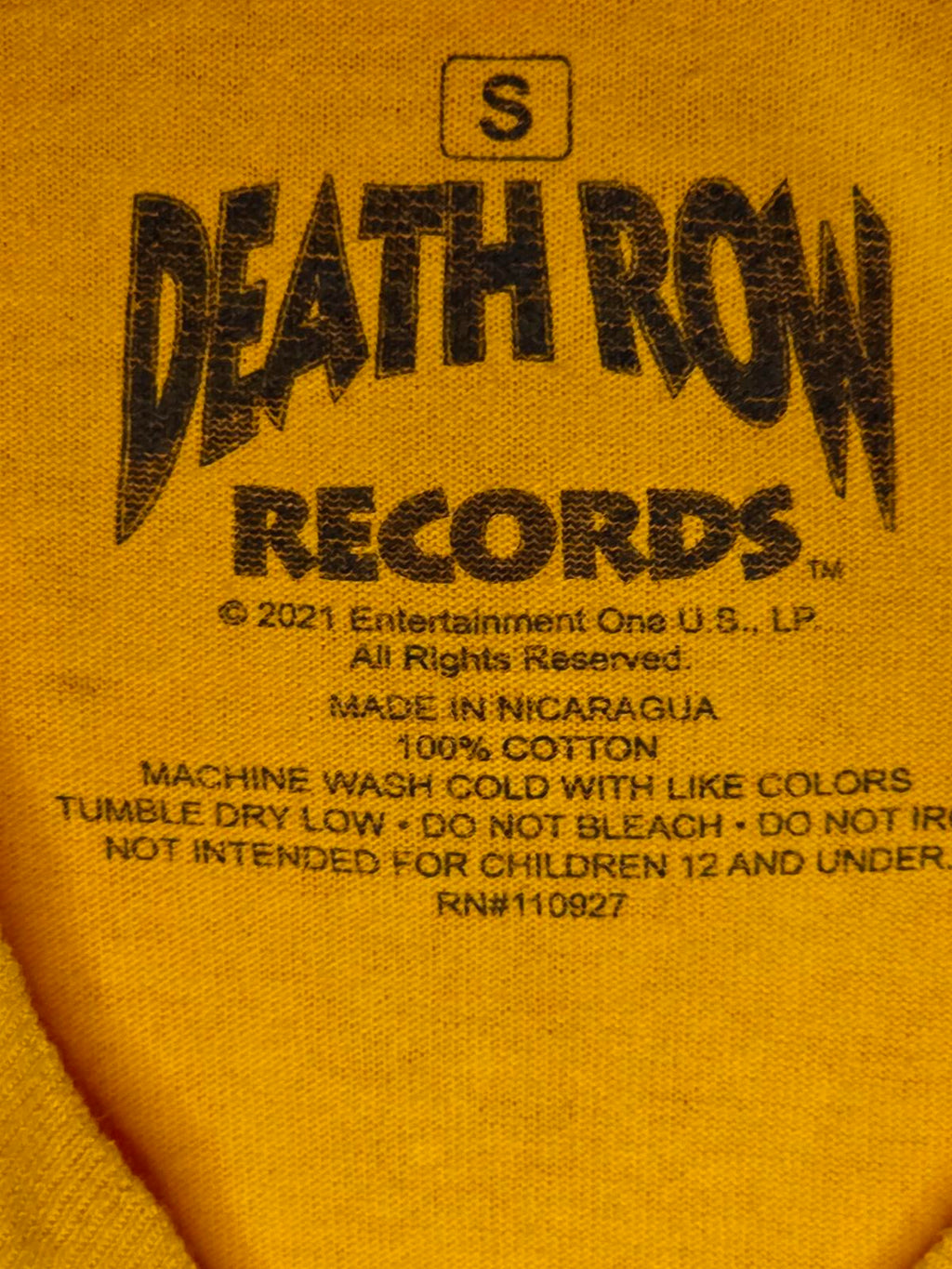 Death Row Records Graphic T-Shirt Yellow Size S