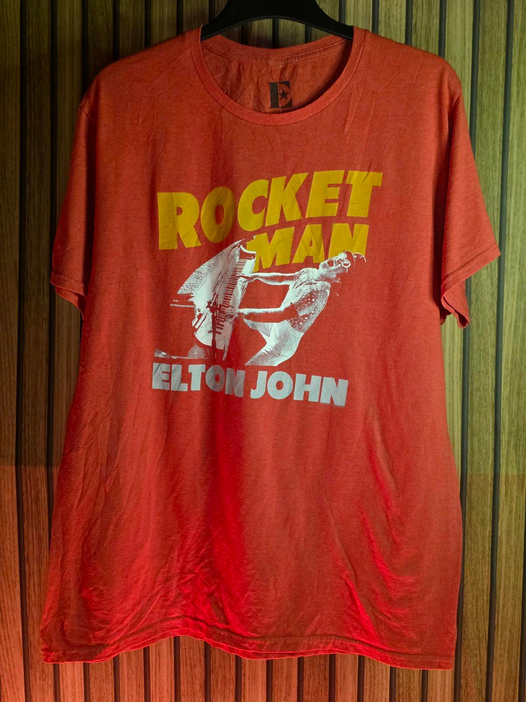 E Elton John Rocket Man Graphic T-Shirt Orange Large