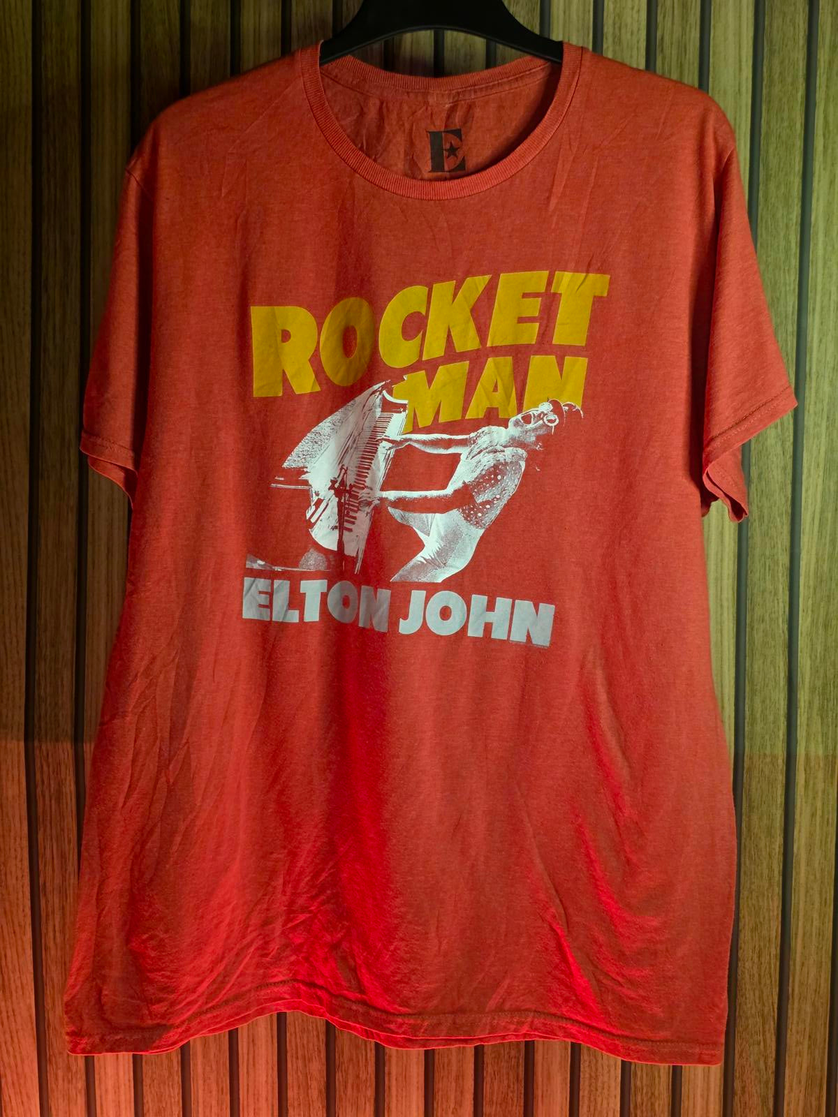 E Elton John Rocket Man Graphic T-Shirt Orange Large