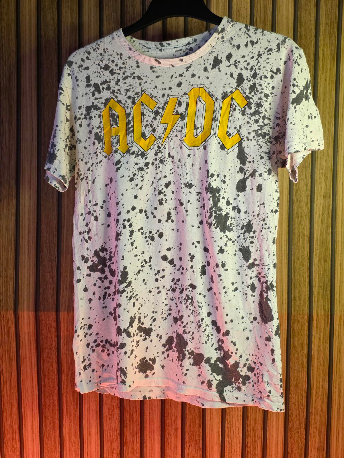 AC/DC Band T-Shirt Splatter Print Black White Unisex Small