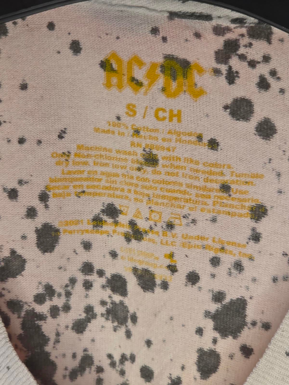 AC/DC Band T-Shirt Splatter Print Black White Unisex Small