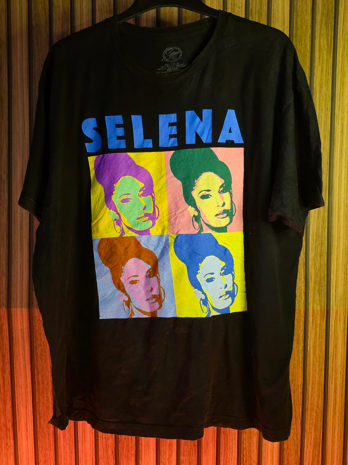 Selena Graphic T-Shirt Colourful Pop Art Design Black XL