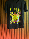 Nirvana Smiley Face Tie-Dye Graphic T-Shirt Black Size S