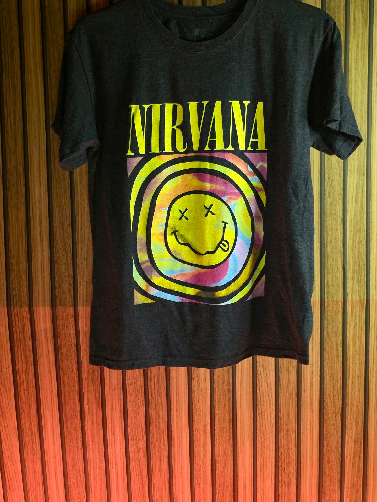 Nirvana Smiley Face Tie-Dye Graphic T-Shirt Black Size S