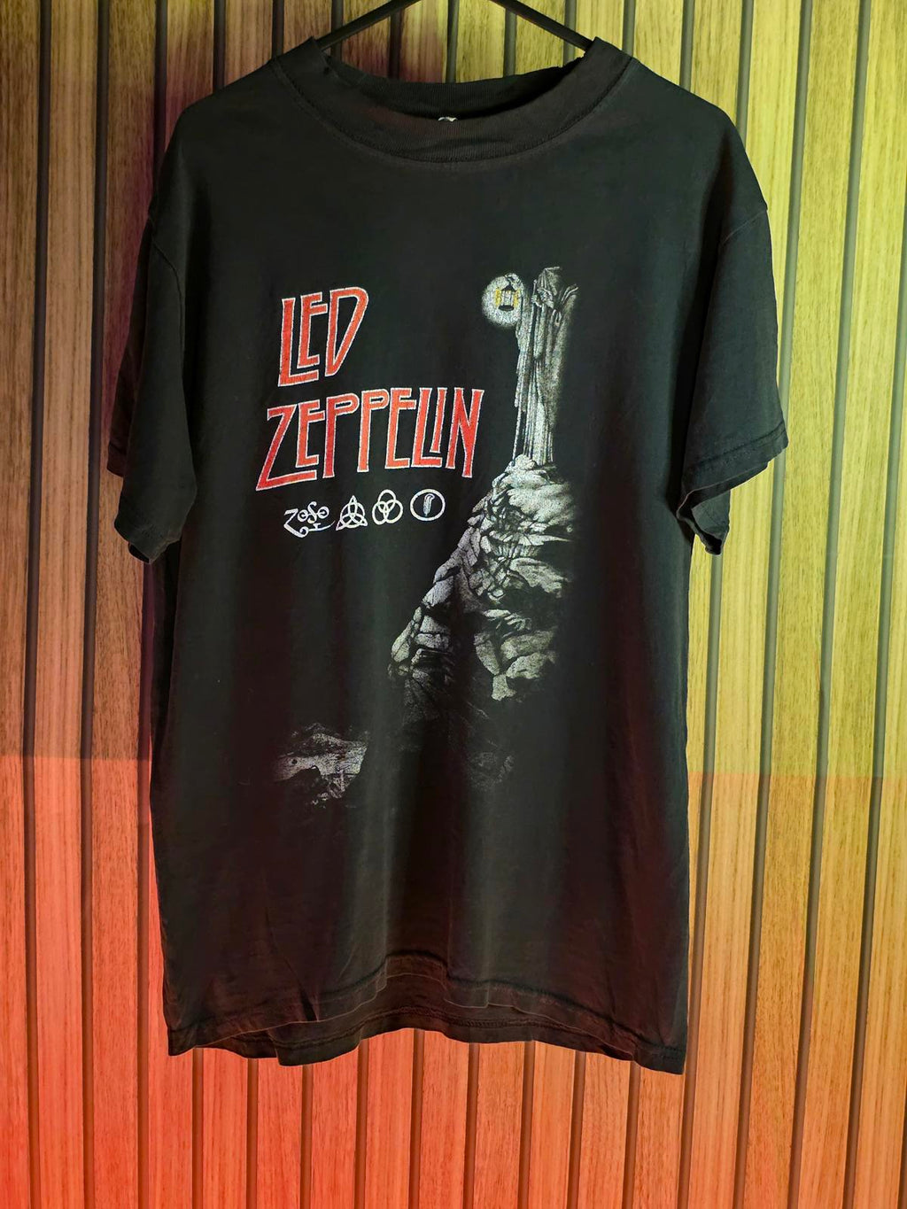 Vintage 1990s Led Zeppelin M&O Knits Rock Music Graphic Band T-Shirt Small