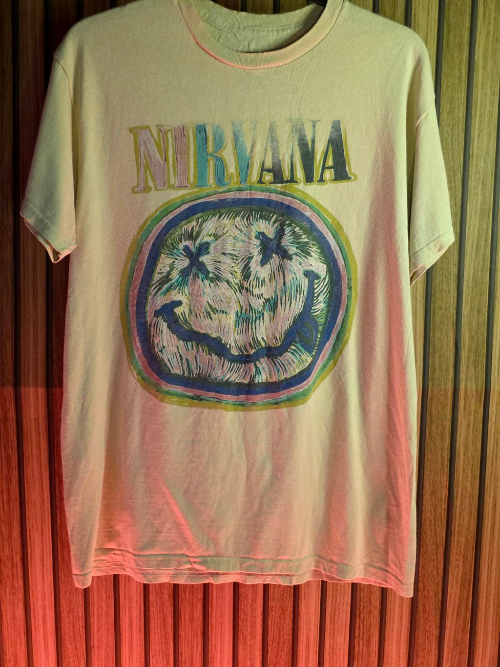Nirvana Smiley Face Graphic T-shirt Beige Medium