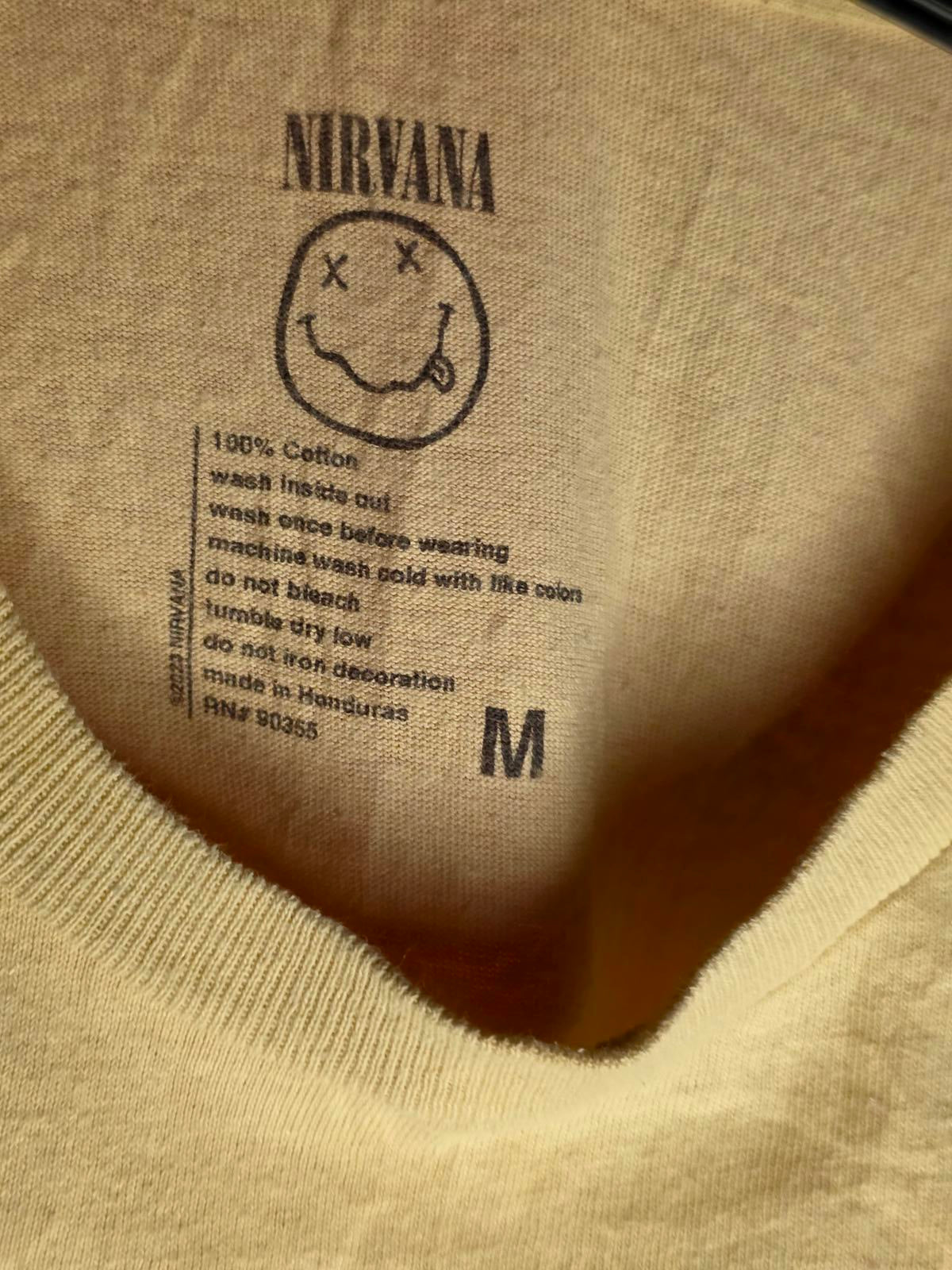 Nirvana Smiley Face Graphic T-shirt Beige Medium