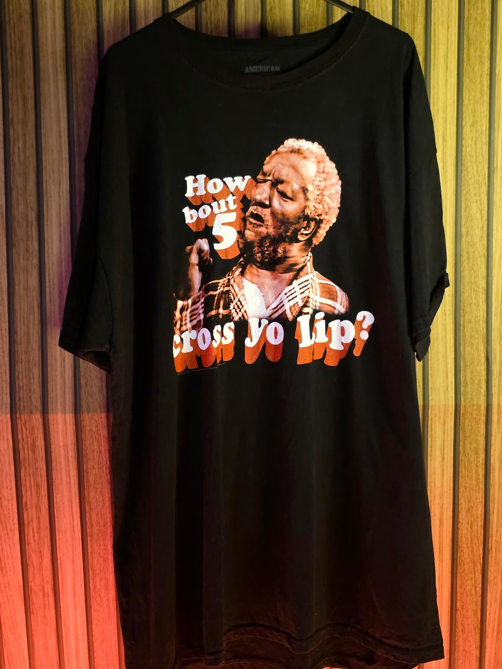 Redd Foxx American Classics Black T-Shirt How Bout 5 Cross Yo Lip? Print Size XL