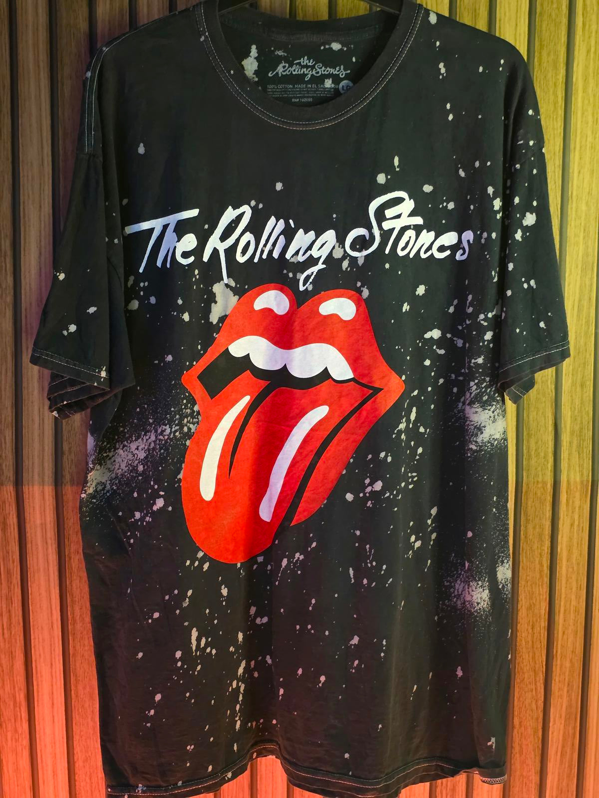 The Rolling Stones T-shirt Tongue Logo Black Bleach Effect Large