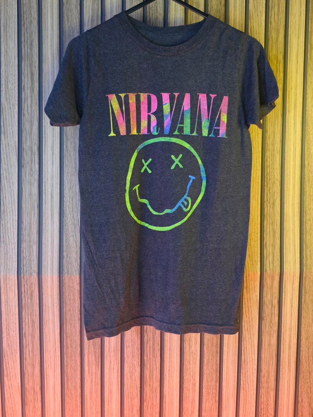 Nirvana Smiley Face Graphic T-Shirt Multicolour Print Dark Grey XS