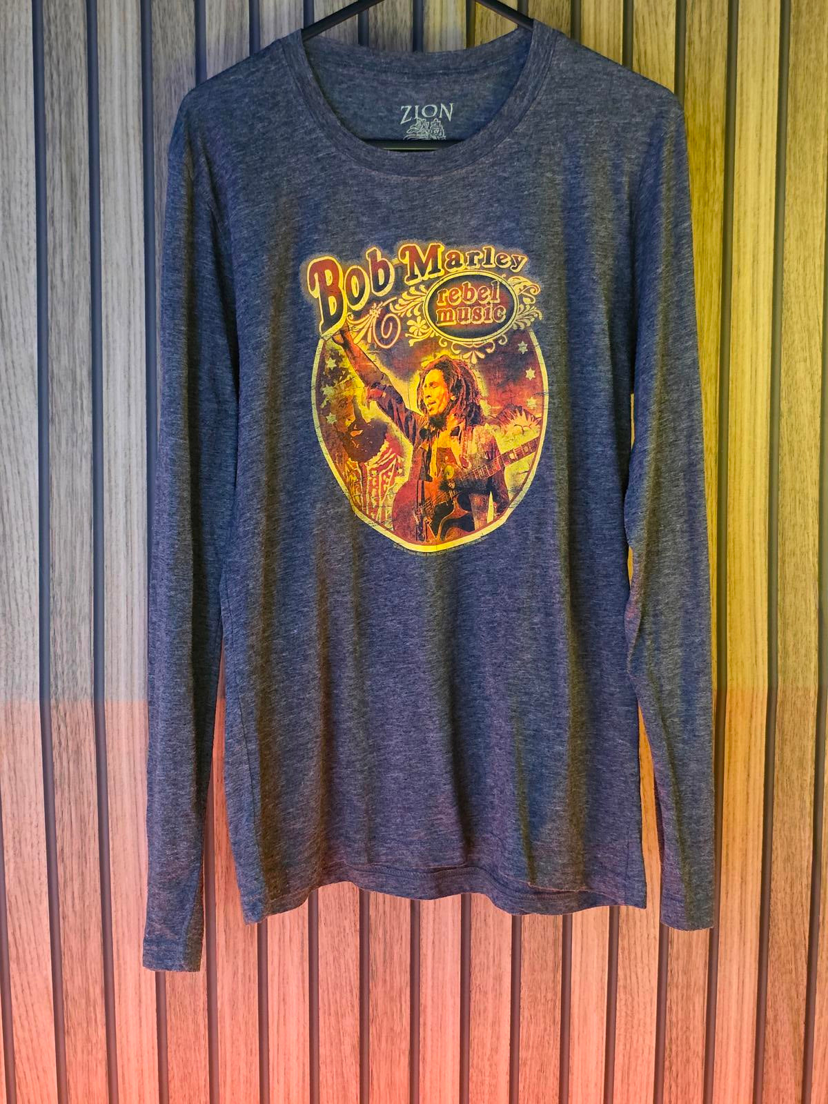 Zion Vintage Bob Marley Rebel Music Long Sleeve T-Shirt Dark Blue Small