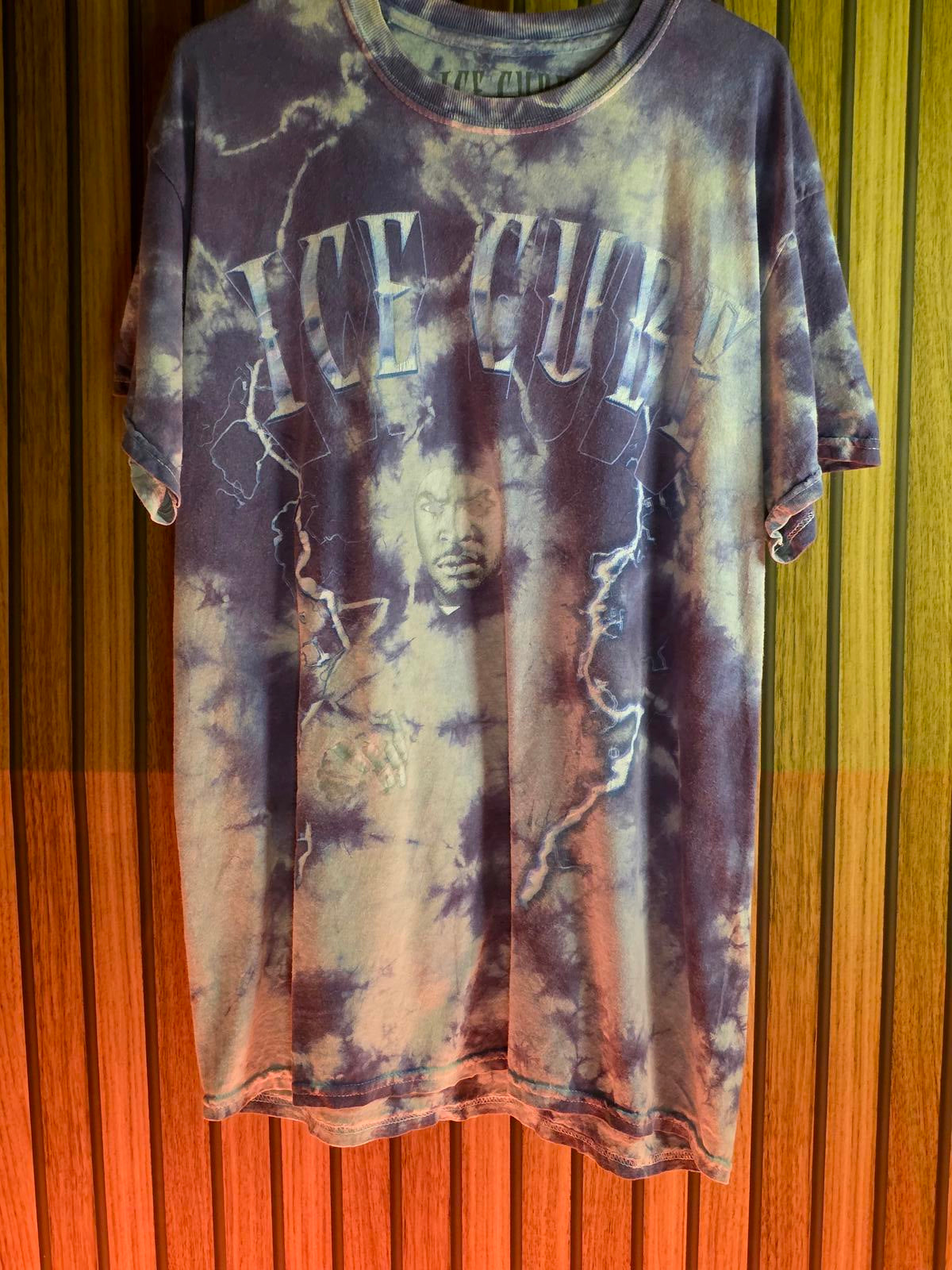 Ice Cube Tie-Dye Graphic T-Shirt Purple Cream Medium