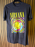 Nirvana Smiley Face Tie Dye Graphic T-Shirt Charcoal Grey Size M