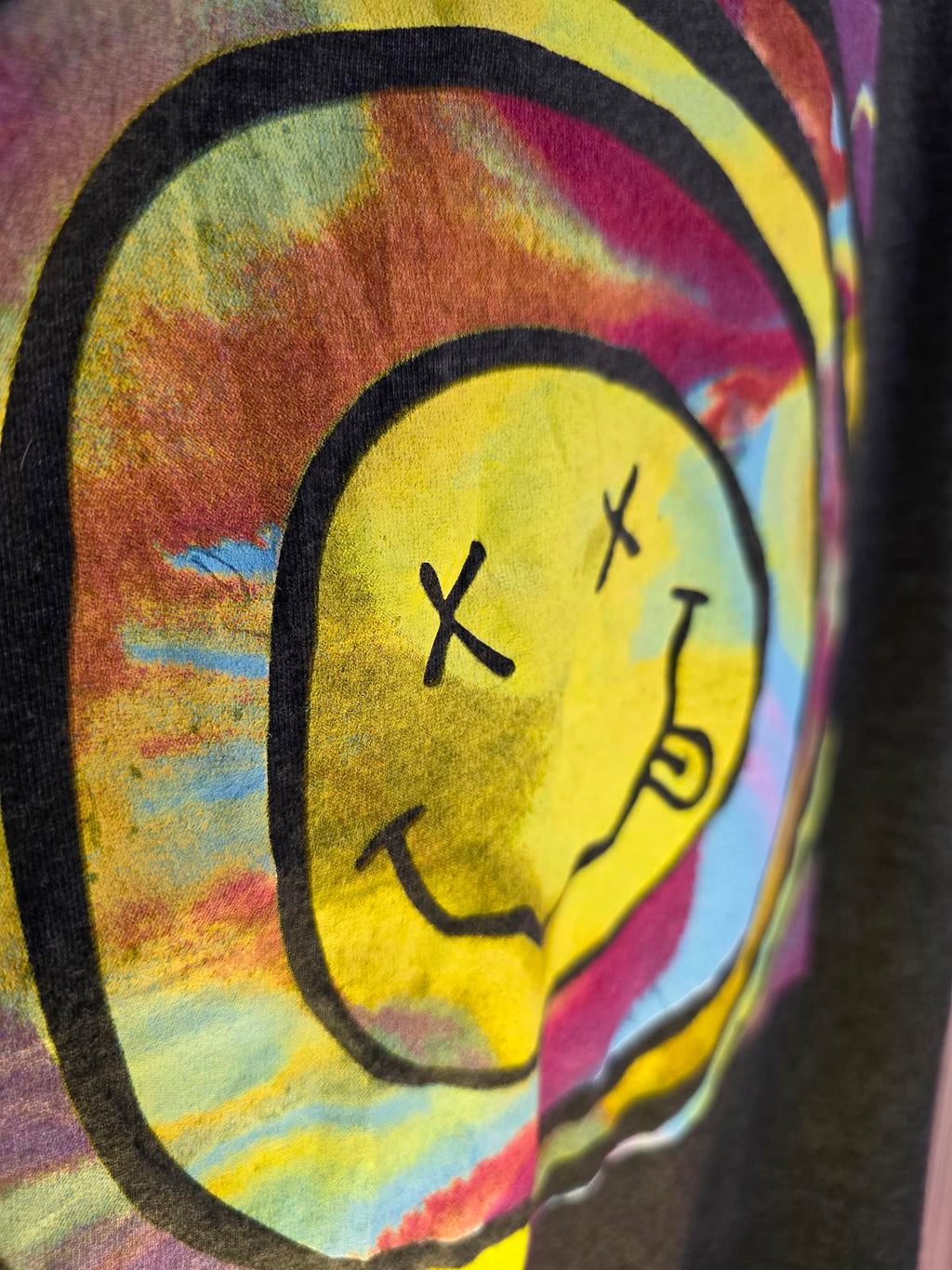 Nirvana Smiley Face Tie Dye Graphic T-Shirt Charcoal Grey Size M