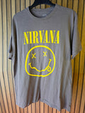 Nirvana Smiley Face Graphic T-Shirt Brown Yellow Size Large