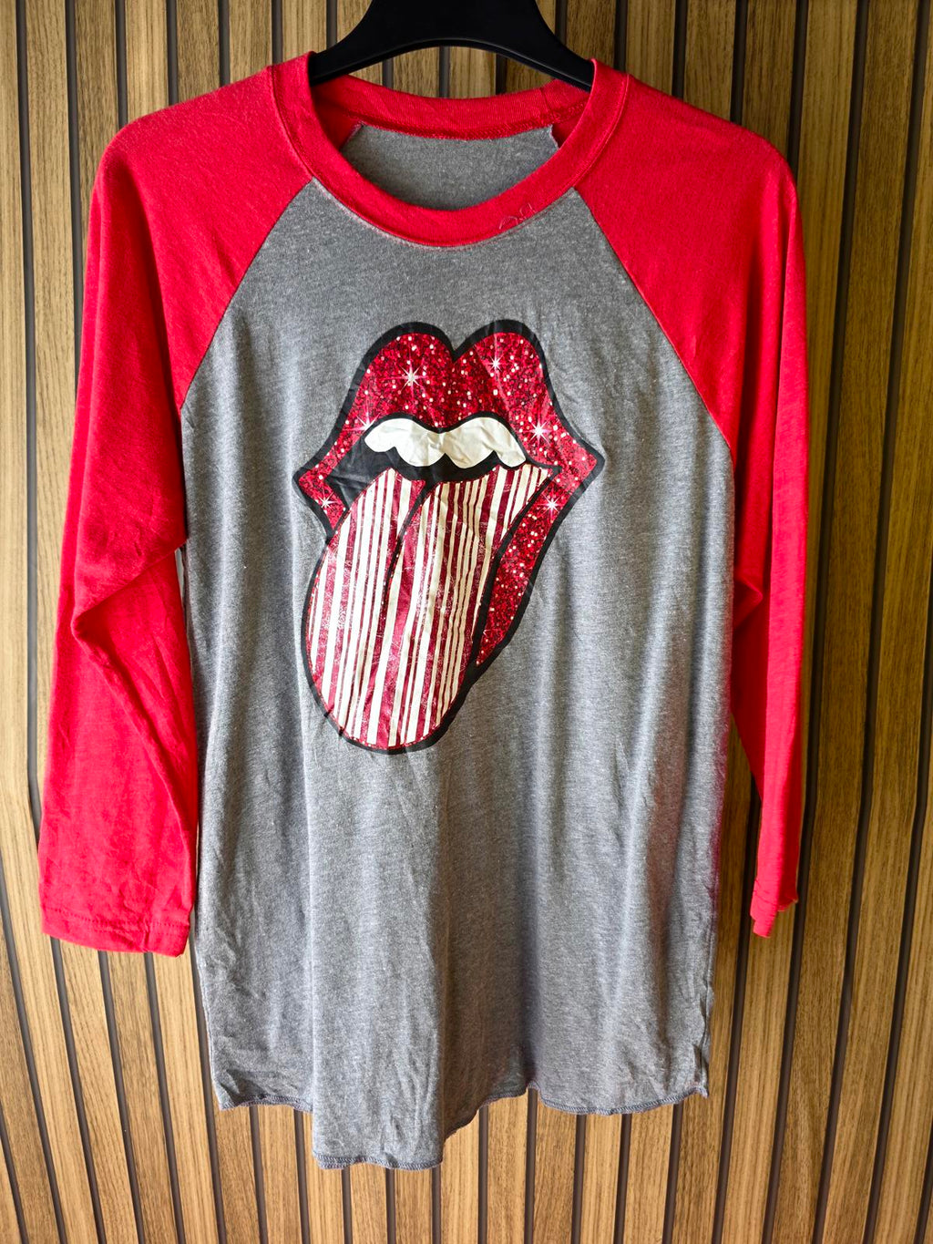 Graphic Long Sleeve T-Shirt Red Grey Rolling Stones Style