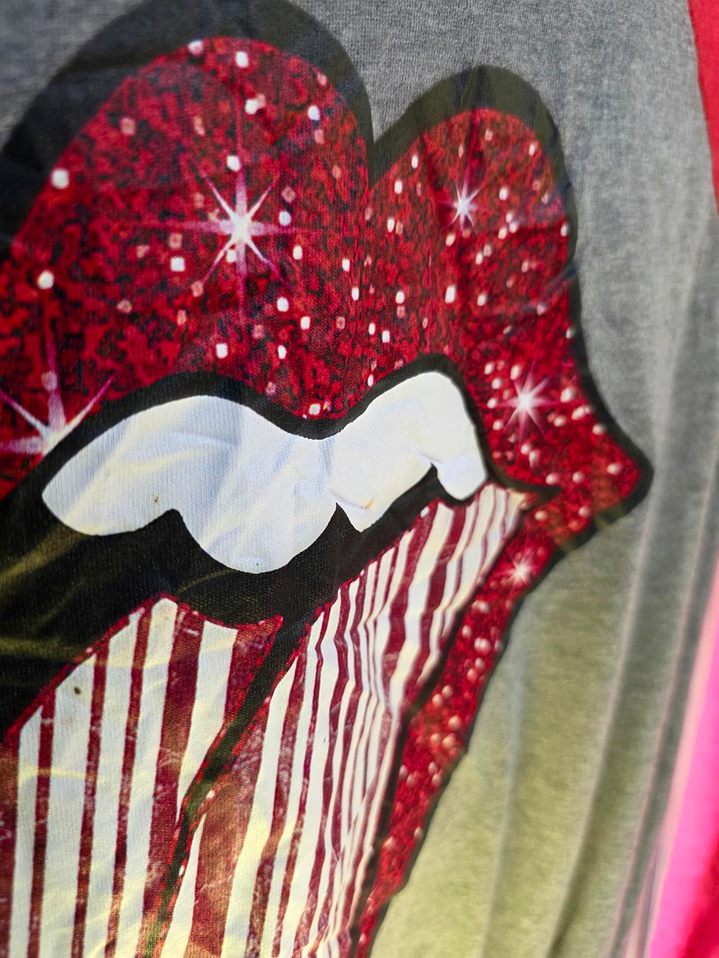 Graphic Long Sleeve T-Shirt Red Grey Rolling Stones Style