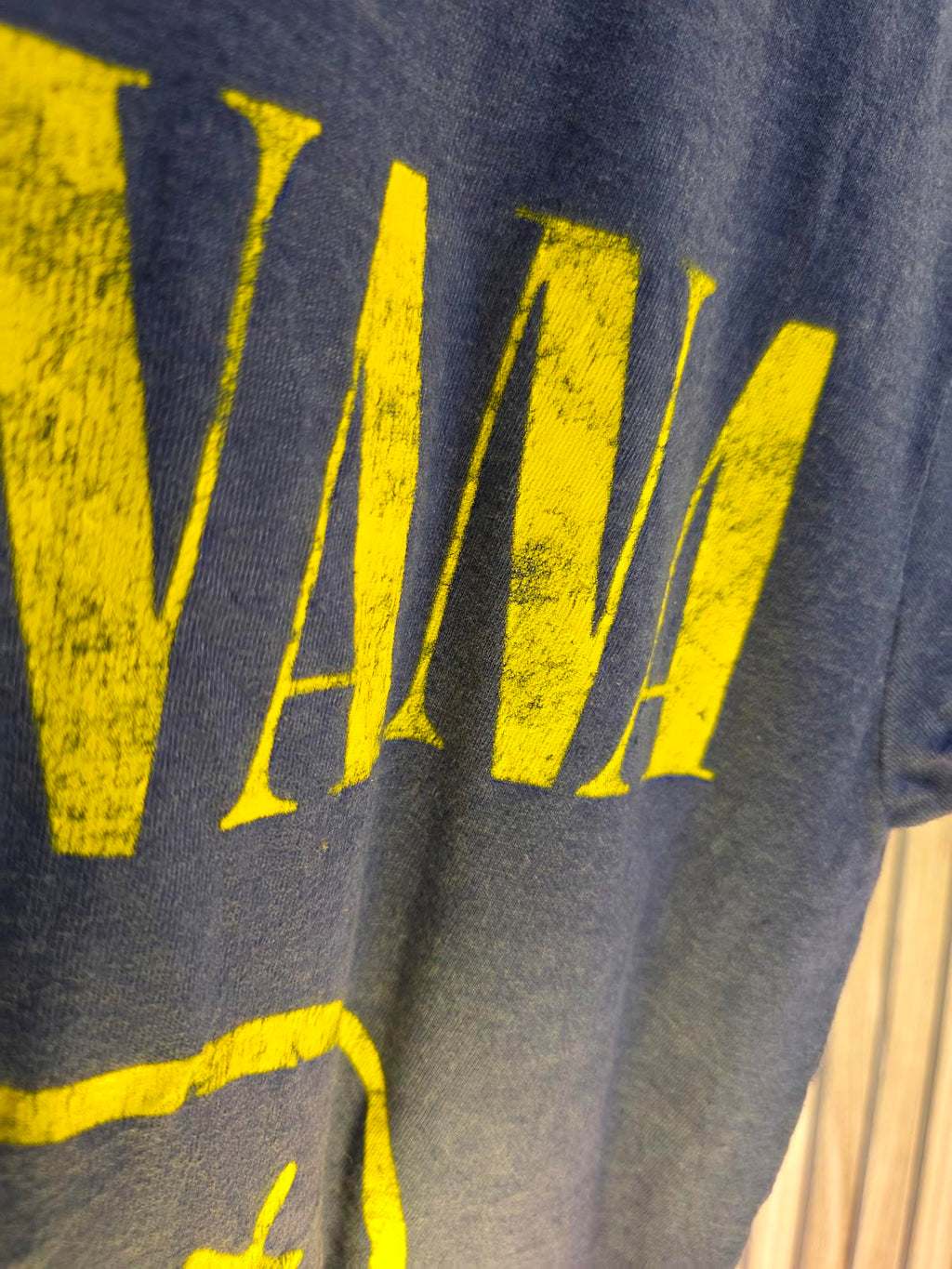 Nirvana Smiley Face Graphic T-Shirt Yellow Print on Navy Blue Medium