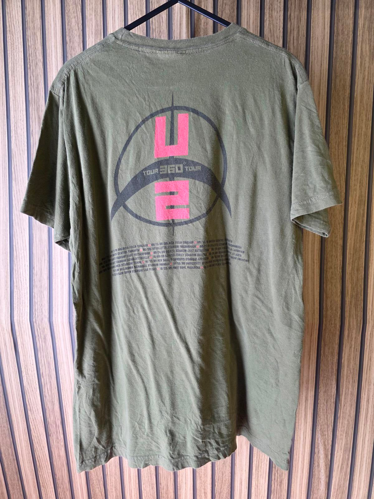 U2 360 Tour 2009 Band Graphic T-Shirt Olive Green Size L