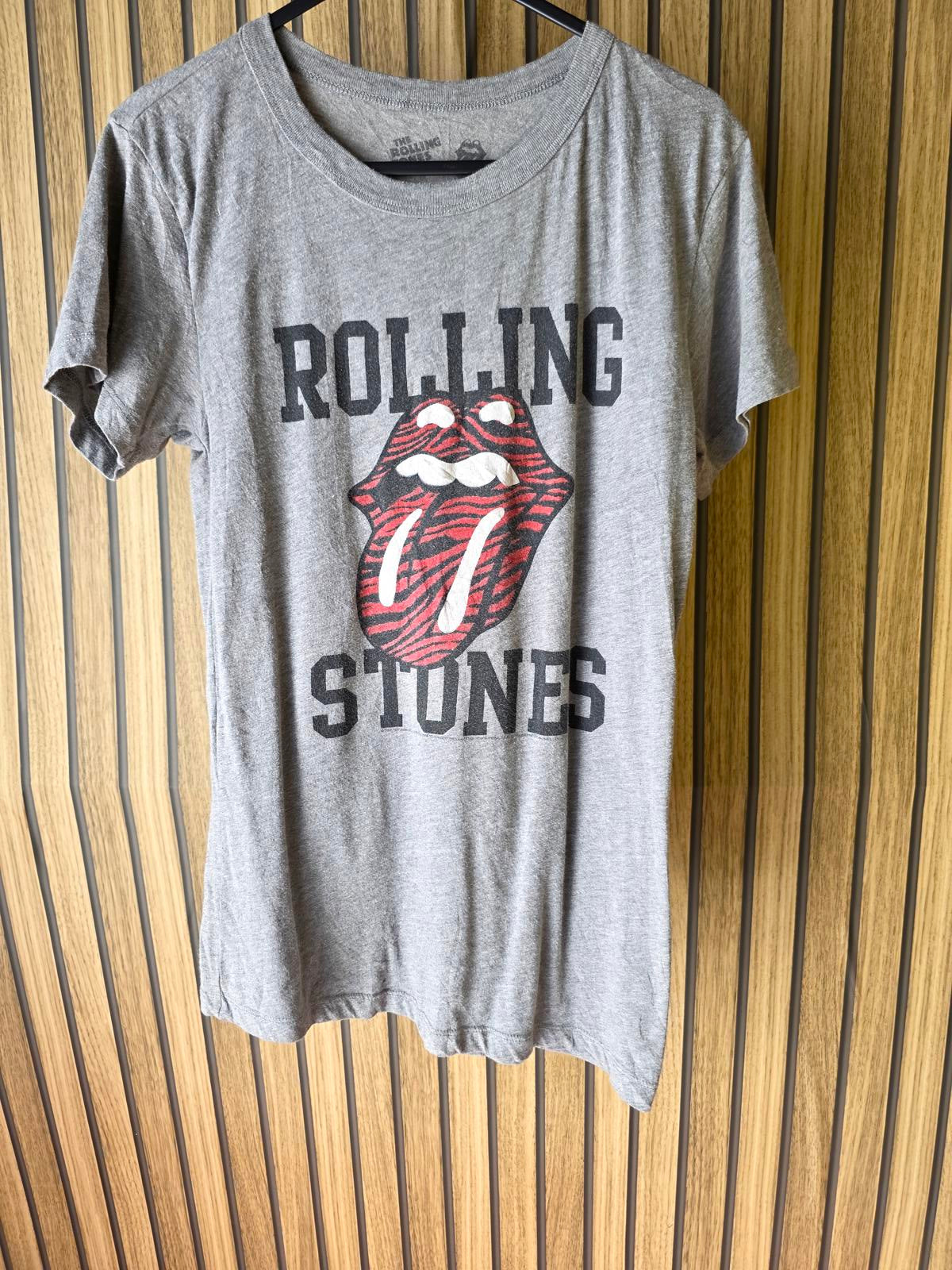The Rolling Stones Graphic T-Shirt Red Tongue Logo Grey Large