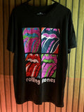 The Rolling Stones Graphic T-Shirt Colourful Lips Print Black Large