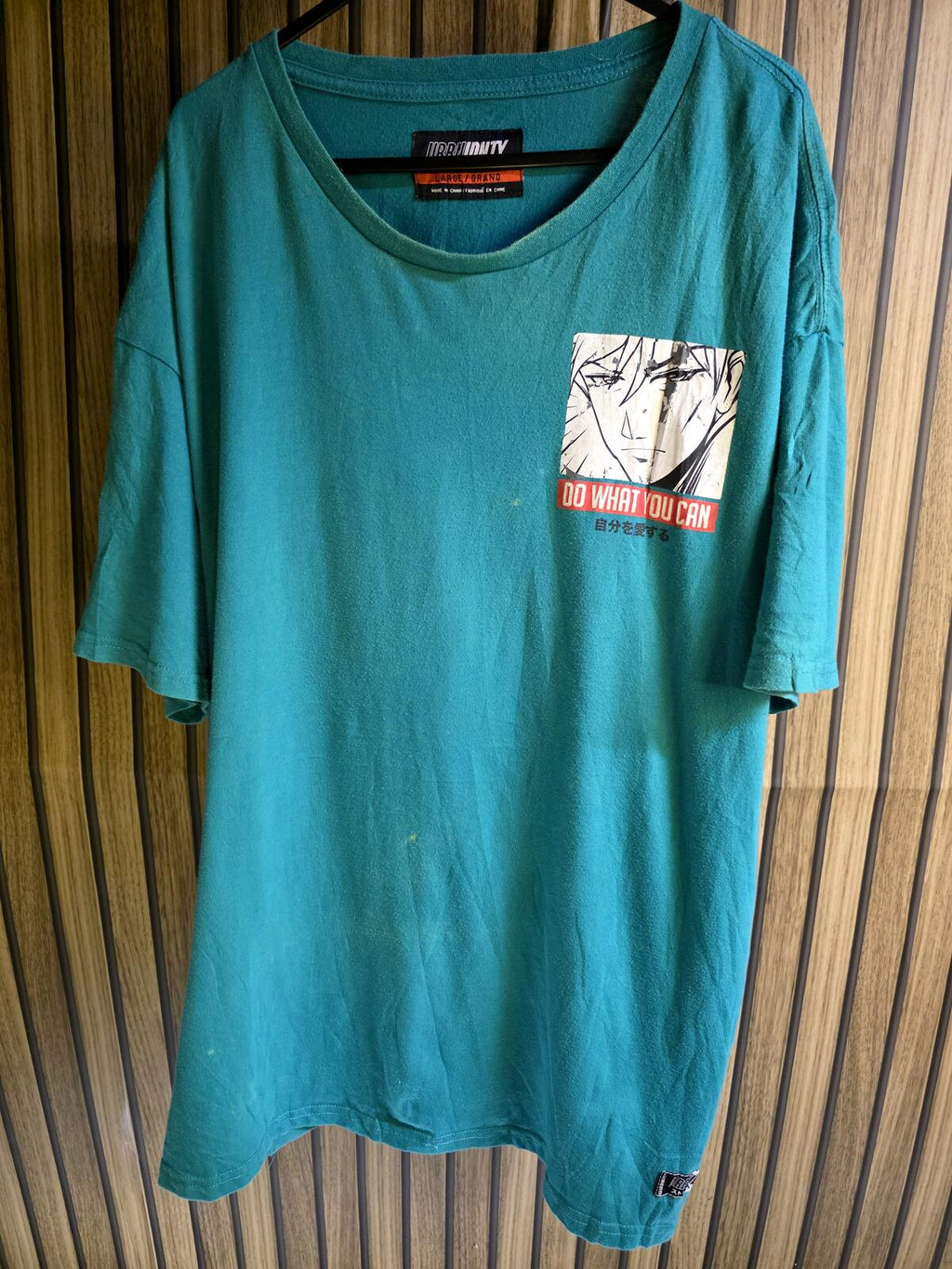 URBNIDNTY Distressed Graphic T-Shirt Do What You Can Teal Large