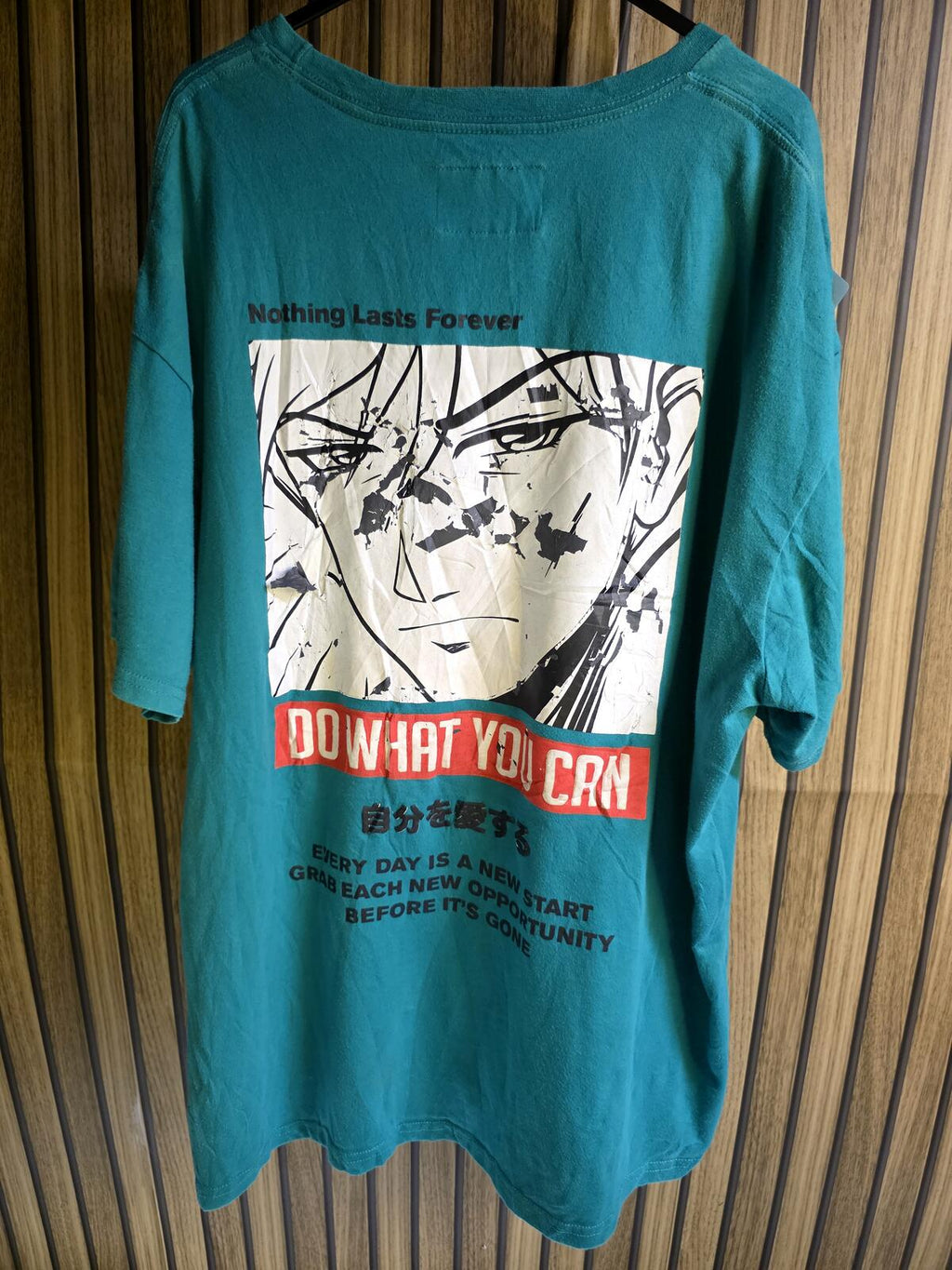 URBNIDNTY Distressed Graphic T-Shirt Do What You Can Teal Large