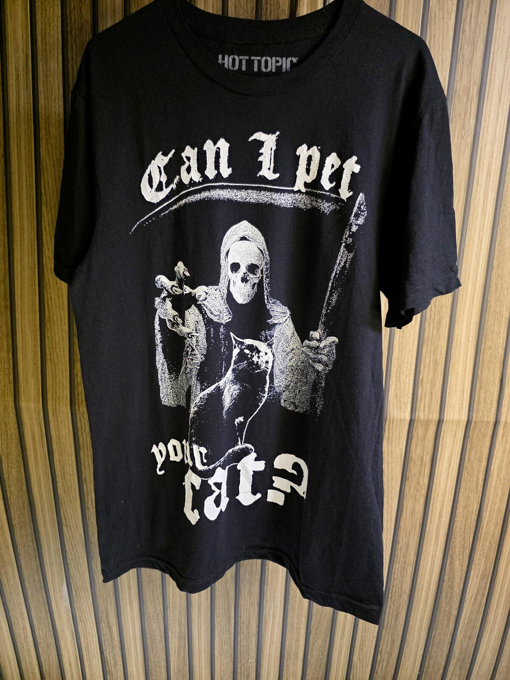 Hot Topic Can I Pet Your Cat? Graphic T-Shirt Black Small