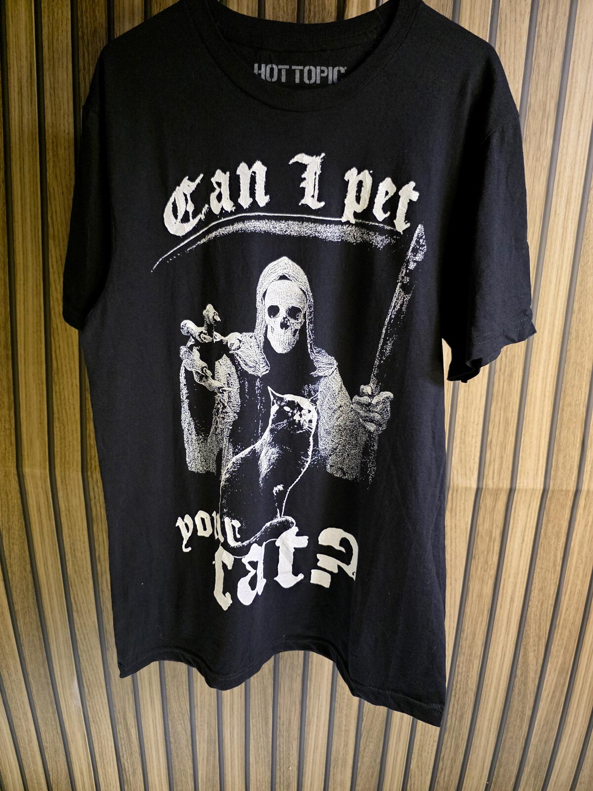 Hot Topic Can I Pet Your Cat? Graphic T-Shirt Black Small