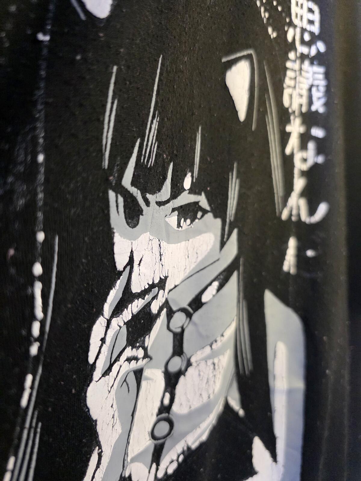 Black Graphic Anime T-Shirt with Japanese Text Size Regular Large