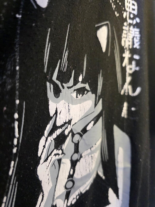 Black Graphic Anime T-Shirt with Japanese Text Size Regular Large