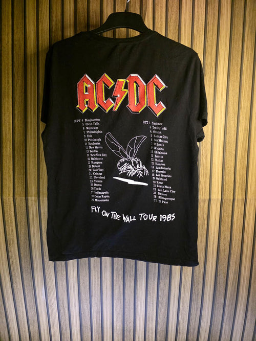 AC/DC Fly On The Wall Tour 1985 Black Cotton T-Shirt Size S