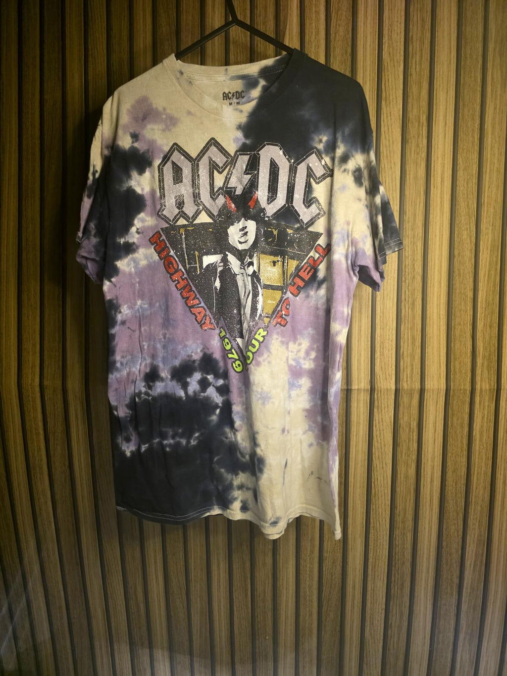AC/DC Highway to Hell Tie-Dye T-Shirt Black Purple Beige Size M