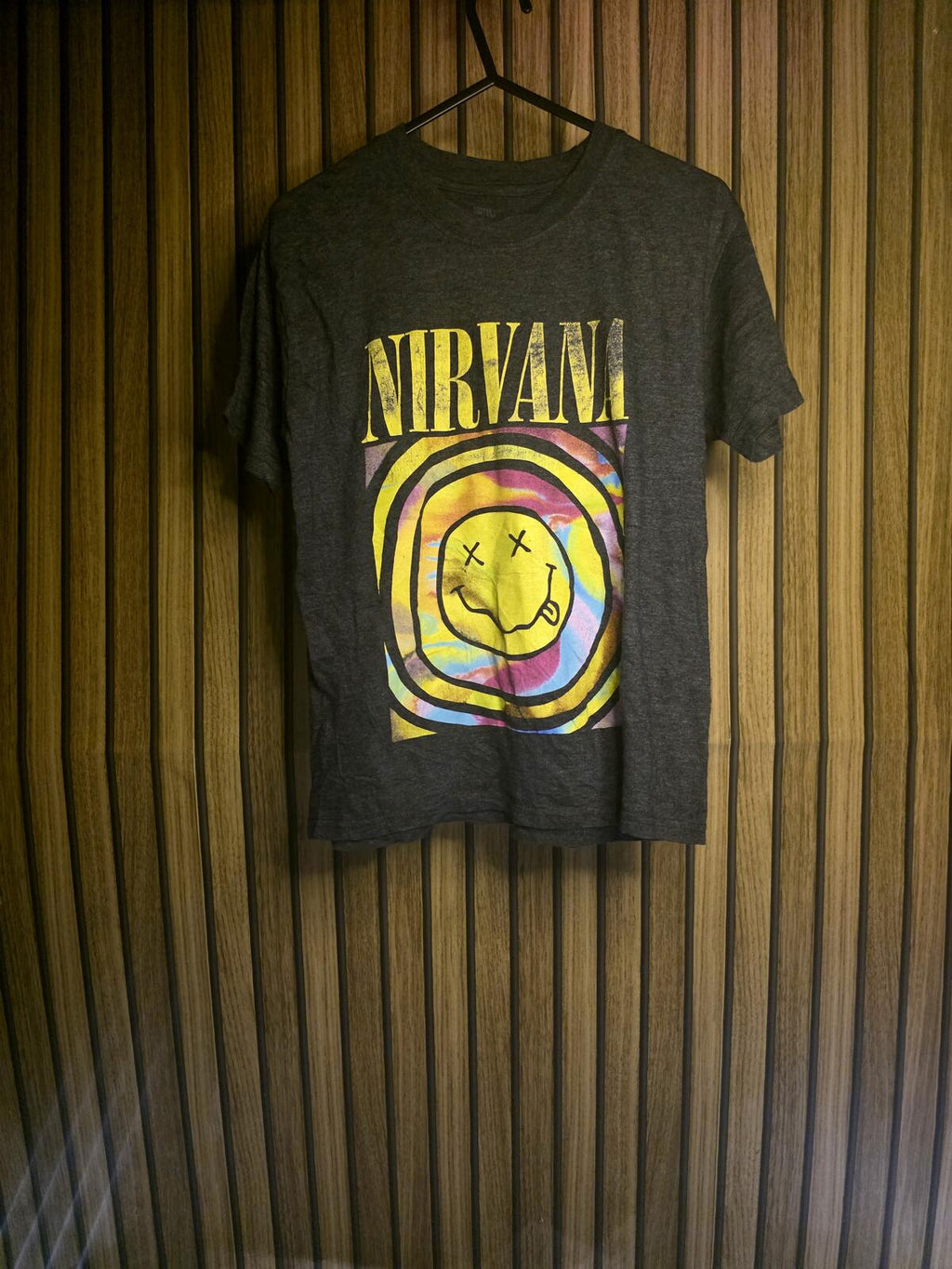 Nirvana Smiley Face Graphic T-Shirt Charcoal Black Size M